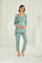 Lace Front Buttoned Maternity 3-Piece Pajama Set, Aqua Green Stylish Maternity Combination, Transparent Guipure Detailed 3-Piece Pajama Robe. - 7