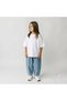 Girl's Strawberry Patterned Jean Balloon Pants and Crew Neck White T-Shirt Two-Piece Set