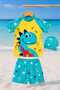 Boys' Swimwear Set – Patterned T-Shirt, Shorts and Swim Cap 3-Piece Sea Pool Set - 5