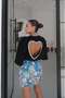 Black T-Shirt with Heart-Shaped Cutout on the Back - 2