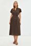 Tie-Waist Linen Look Midi Dress - 2
