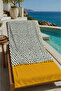 Black and White Micro Geometric Patterned Mustard Border 70X150 Beach Towel - Digital Printed Fade-Resistant Bath Towel