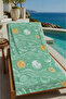 Mint Green Sun Wave and Sea Motif 70X150 Beach Towel - Digital Printed Fade-Resistant Bath Towel