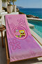Pink Floral Cute Marine Character Patterned 70X150 Beach Towel - Digital Printed Fade-Resistant Bath Towel