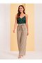 Wide Leg Double Fabric Trousers with Self-Tie Detail on the Front and Elastic Waistband - 2