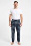 Men's Navy Blue Plaid Pattern Printed Combed Cotton Modal Pajama Bottoms