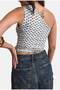 Women's Blue Brown Polka Dot Single Sleeve Strap Waist Tie Design Blouse - 5