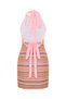 Zigzag Patterned Halter Neck Backless Pink Women's Mini Dress with Tie Detail - Liora - 5