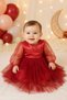Baby Girl Burgundy Tulle Skirted and Balloon Sleeve Dress - 6 Months Henna, 1 Year Birthday, Wedding and Special Occasion Dress
