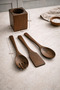 Scandinavian Acacia Wood 4-Piece Wooden Spoon Holder - Serving Set |   Natural Wooden Kitchen Utensil Organizer |   Spoon, Fork, and Kitchen Accessory Organizer - 2