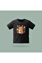 Children's Capybara with Star Pattern Printed T-Shirt 100% Cotton Single Jersey Fabric - Black
