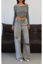 Women's Gray Laser Low Waist Reverse Belt Detailed Laser Washed Ripped Wide Leg Jean Trousers