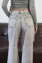 Women's Gray Laser Low Waist Reverse Belt Detailed Laser Washed Ripped Wide Leg Jean Trousers - 5