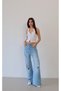 Women's Light Blue Lasered Baggy Jean Trousers High Waist Laser Cut Ripped Detailed Wide Leg - 2