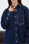 Women's Rinsetaşli Denim Shirt with Stone Accessories, Pockets, Long Sleeves, Rinse Texture