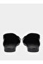 Black Croc-Embossed Flat Mules - 4