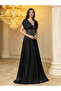 فستان سهرة ماكسي أسود مزين بتصميم A-Line - 5