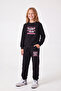 Girl's Printed Crew Neck Double Pocket Tracksuit Set
