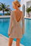 Women's Long Sleeve Spanish Sleeve Front Back V-Neck Back Tie Cotton Mink Mini Swimsuit Top Beach Dress - 3
