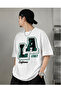 Men's White Oversize Loose Fit Basic Printed Cotton T-Shirt - 4