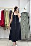 Square Neck Zipper Front Long Dress with Straps