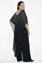 Women's Front and Back V-Neck Top, Chiffon Stone Detailed Wide Leg Plus Size Lycra Sandy Jumpsuit - 4