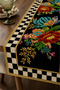 Black Floral Patterned Plaid Runner – Decorative Table Runner with Gold Border -40X140 Cm- - 2
