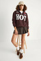 Women's Zippered Stand Collar Embroidered Three-Thread Embroidered Oversize Bitter Brown Sweatshirt