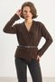 Women's Belt Detailed Knitwear Bitter Brown Cardigan - 5