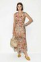 Women's V-Neck Floral Patterned Lined Chiffon Midi Multi-Colored Dress - 2