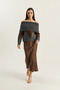 Women's Madonna Collar Diamond Patterned Knitwear Anthracite Brown Sweater - 6