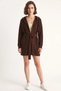 Women's Hooded Shawl Collar Belted Brown Cardigan