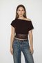 Women's Boat Neck Waist-Fitted Lace Detailed Sandy Cotton Bitter Brown Blouse