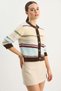 Women's Very Soft Textured Striped Knitwear Brown Beige Cardigan - 2