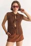 Women's Front Tie Pocket Detailed Knitwear Brown Vest - 5
