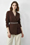 Women's Double-Breasted Collar Blazer with Scarf Belt Brown Jacket - 4