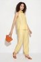 Women's Beaded Detailed Halter Neck Elastic Waist Shalwar Yellow Trouser Set - 4