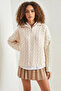 Women's Turtleneck Zippered Patterned Knitwear Ecru Sweater - 2