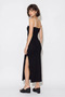 Women's Contrast Detailed Rope Strap Slit Long Black Dress - 5