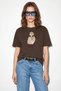 Women's Dog Embroidered Stone Embroidered Relaxed Fit Cotton T-Shirt Bitter Brown