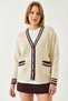 Women's Striped Thessaloniki Knitted Ecru Cardigan - 4