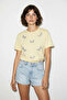 Women's Bead Stone Embroidered Dragonfly Patterned Comfortable Fit t Shirt Yellow