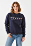 Women's Three Threaded Yarns Colorful Heart Printed Navy Blue Sweatshirt - 5