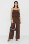 Women's Strappy Ruffle Detailed Blouse Loose Bitter Brown Trousers Set