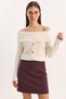Women's Boat Neck Button Detailed Knitwear Cream Sweater - 4
