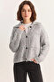 Women's Pointelle Knit Buttoned Shawl Collar Light Gray Cardigan - 5