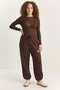 Women's Basic Jogger Relaxed Fleece Sweatpants Brown - 8