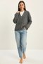 Women's Buttoned Pocket Detailed V-Neck Long Sleeve Knitwear Anthracite Cardigan - 6