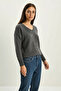Women's Self-Textured V-Neck Anthracite Sweater - 4