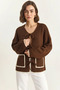 Women's Front Tie Pocket Detailed Knitwear Brown Cardigan - 6